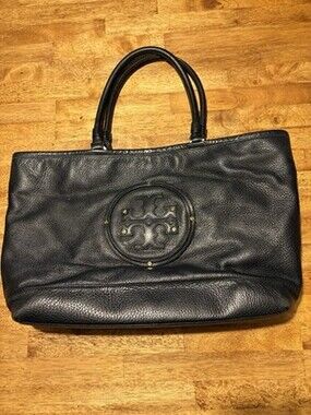 TORY BURCH Maisey Shopper Tote Handbag Soft Black Leather Gold Accents